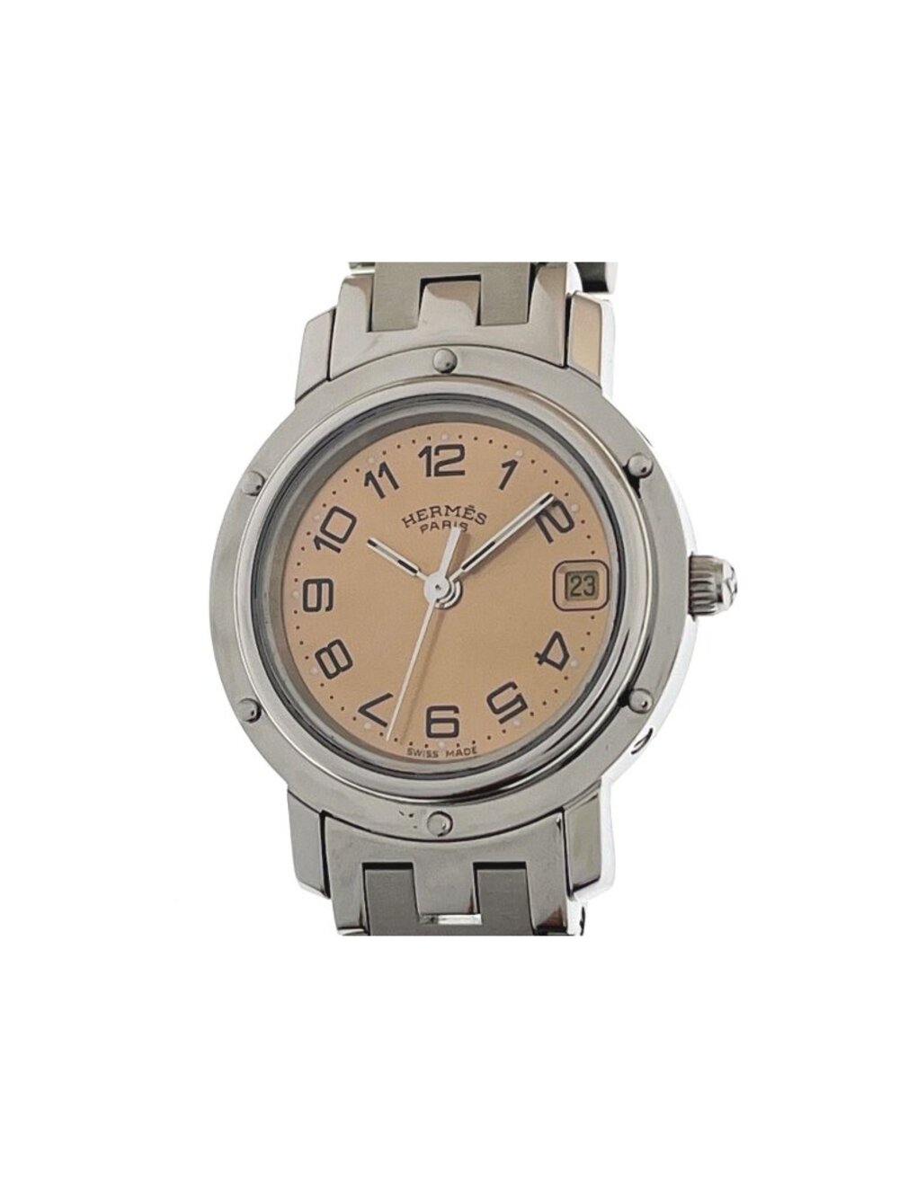 Hermes Clipper Watch Stainless Steel Pink Dial